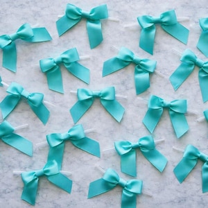 Aqua Pre Tied Bows, Set of 25