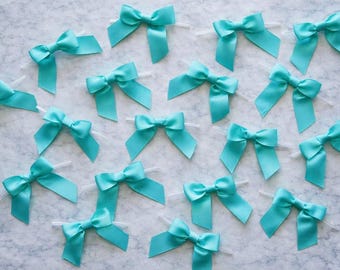 Aqua Pre Tied Bows, Set of 25
