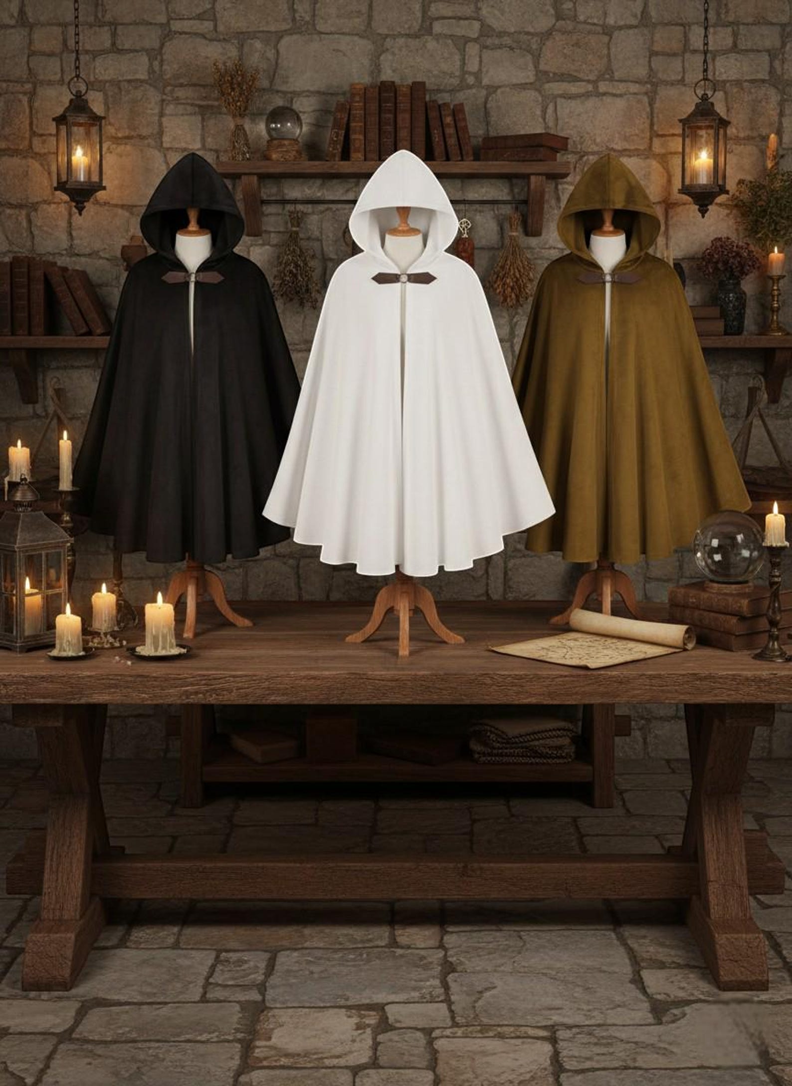 Men Women Renaissance Hooded Cape Medieval Viking Cosplay Costume Cloak