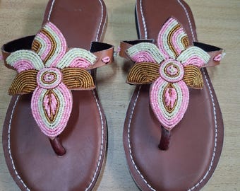 Handmade Maasai Beaded Leather Sandals | Boho Tribal Shoes