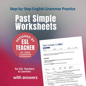 Past Simple Worksheets PDF | 10 pages, 101 ESL Questions  | Printable Grammar Practice | By an ESL teacher with 20+ years EasyEnglishPDFs
