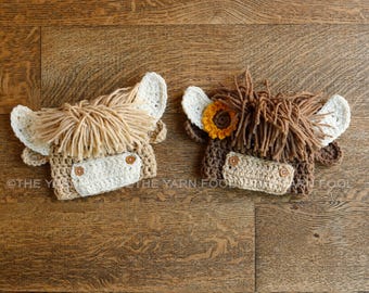 Highland Cow Crocheted Hat - Newborn through Adult sizes - MADE TO ORDER