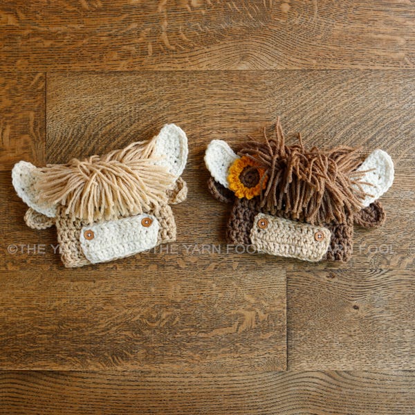 Highland Cow Crocheted Hat - Newborn through Adult sizes - MADE TO ORDER