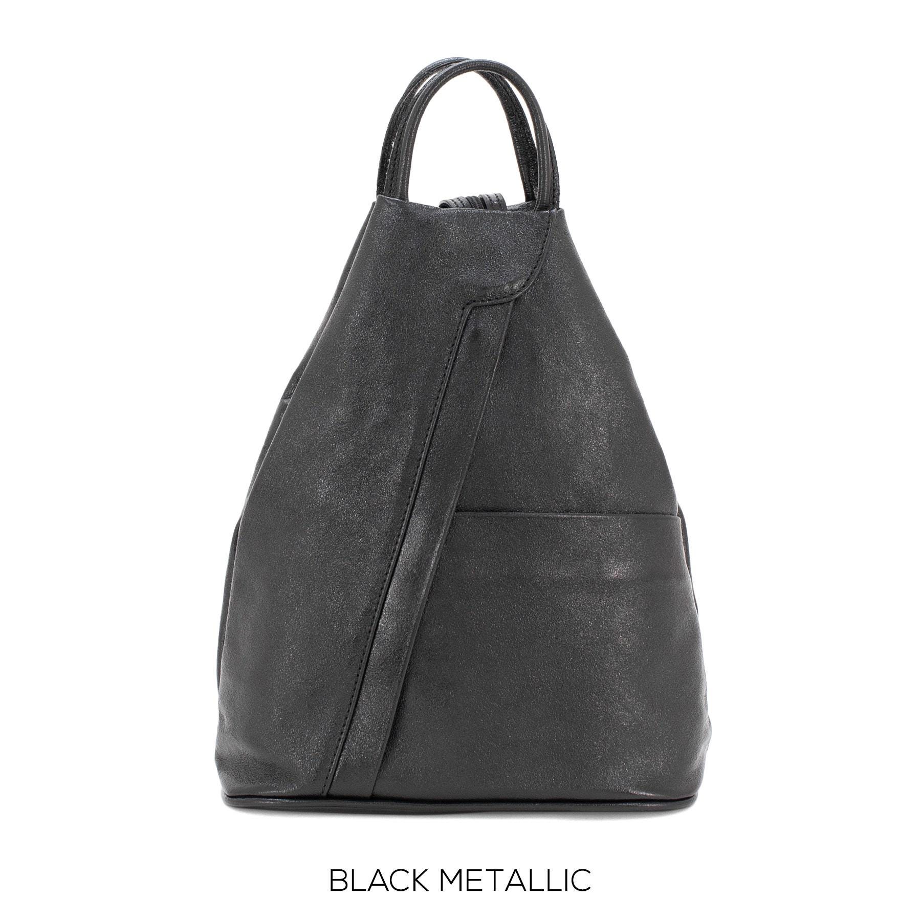 Leather Triangular Backpack: Silver Hardware, Travel Rucksack - Etsy