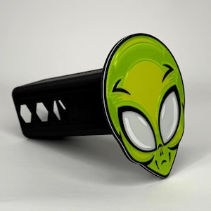 Intergalactic Hitch Cover: Green Alien Invader with Glow in the Dark Eyes