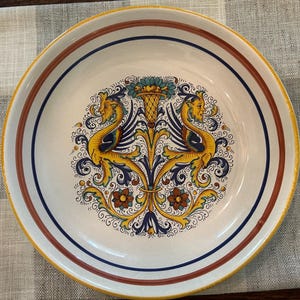 Bol de cerámica Ceramica Nova Deruta Raffaellesco con diseño de dragón, cerámica italiana vintage pintada a mano, bol decorativo de 28 cm, hecho en Italia.