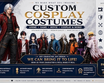 Cosplaykostuum op maat, outfits van anime- en gamepersonages.