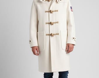 Vtg 1950s Stone-dri Cream Wool WW2 Royal Navy Short Duffle Coat