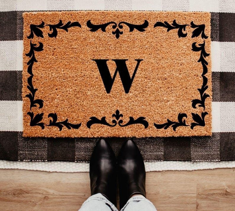 Custom Vintage Ornate Frame Doormat, Personalized Initial Welcome Mat ...