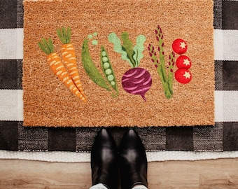Vegetable Garden Doormat, Kitchen Entry Mat, Farmhouse Welcome Rug, Spring Porch Decor