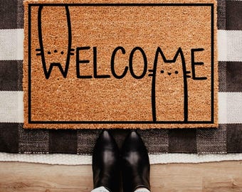 Cat Welcome Doormat, Funny Kitty Welcome Mat, Pet Lover Entryway Rug
