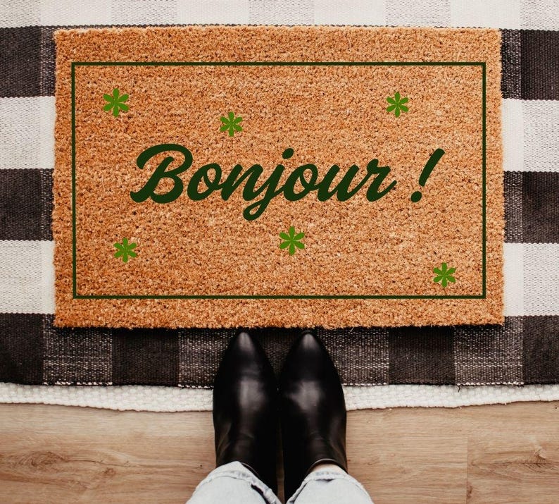 Flower Bonjour Doormat, French Style Welcome Mat, Outdoor Front Porch ...