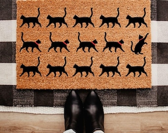 Black Cat Pattern Doormat, Funny Kitty Welcome Mat, Pet Lover Entryway Rug