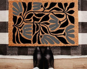 Elegant Floral Doormat, Flower Pattern Front Porch Decor, Stylish Home Entrance