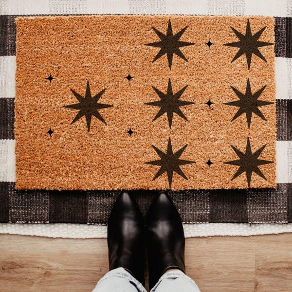 Modern Star Design Doormat, Neutral Outdoor Welcome Mat, Boho Star Entry Rug