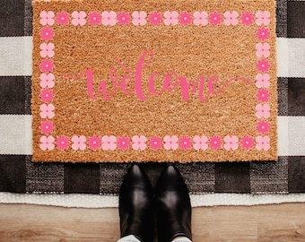 Coquette Pink Floral Doormat, Spring Floral Welcome Mat, Flower Lover New Home Gift