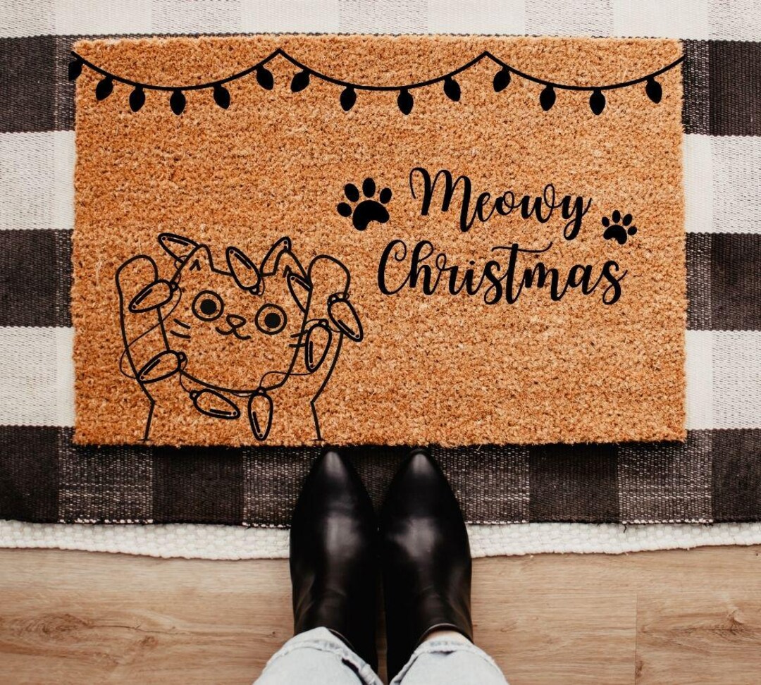 Power Meowy Rug Meowy Christmas Doormat, Cat Christmas Lights Door Mat, Funny Holiday ...