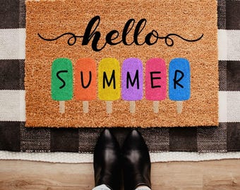 Hello Summer Welcome Doormat, Popsicle Design Doormat, Trendy Front Porch Decor