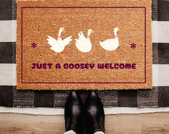 Just A Goosey Welcome Doormat, Coir Mat with Goose Design, Animal Lover Front Porch Decor