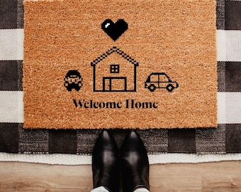Pixel Art Welcome Home Doormat, Gamer Home Decor, Housewarming Gift for Game Lovers