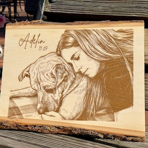 Heritage Grain Portrait - Your Photo Engraved on Live Edge Wood
