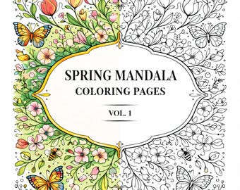Dibujos para colorear de mandalas de primavera / Mariposas florales, diseños de la naturaleza (descarga digital)