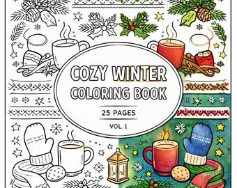 Páginas para colorear Hygge Winter / Cacao acogedor, escenas de chimenea (Descarga PDF, Vol 1)