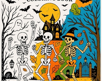 Libro para colorear de Halloween: Esqueletos aterradores, 25 páginas únicas (PDF)