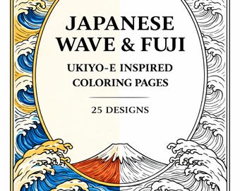 Páginas para colorear del Monte Fuji, inspirado en el Ukiyo-e (PDF)
