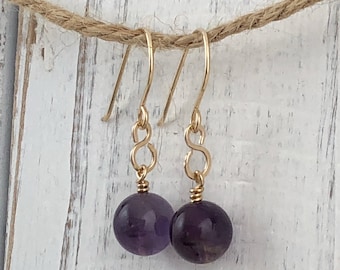 Amethyst and 14K Gold Filled Dangle Earrings, February Birthstone jewelry