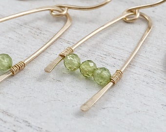 Peridot and Gold Filled Wire Earrings, August Birthstone Jewelry