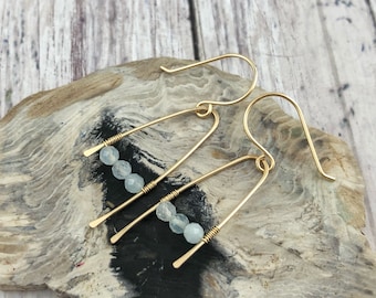 Aquamarine and 14K Gold Filled Dangle Earrings, March Birthstone