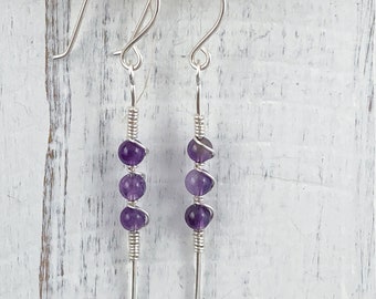 Amethyst Gemstone and Sterling Silver Earrings, February Birthstone