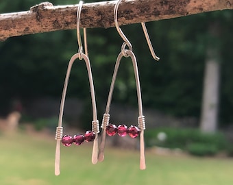 Garnet and Sterling Silver Earrings, January Birthstone Jewelry