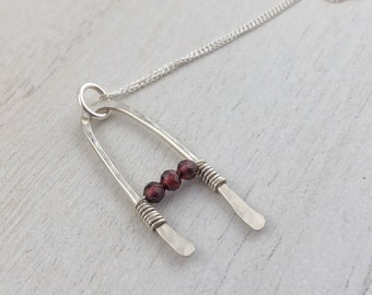 Garnet and Sterling Silver Pendant Necklace, January Birthstone