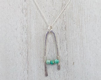 Turquoise Gemstone and Sterling Silver Pendant Necklace, December Birthstone