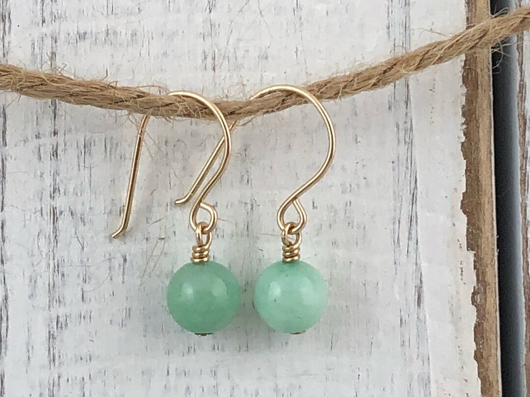 Mint Green Quartz and Gold Filled Wire Drop Earrings, Green Quartz