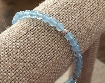 Aquamarine Gemstone Bracelet with Sterling Silver clasp, March Birthstone