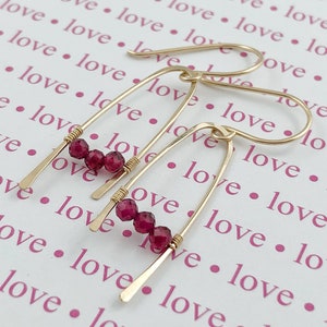 Ruby and Gold Filled Wire Dangle Earrings, July Birthstone