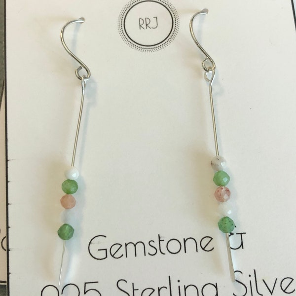 Sunstone, Moonstone, and Chrysoprase gemstone and .925 Sterling Silver earrings