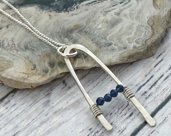 Sapphire and Sterling Silver Pendant Necklace, September Birthstone jewelry