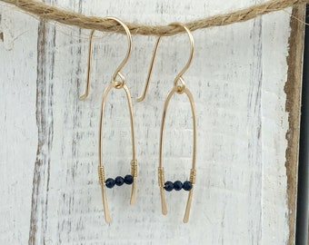 Sapphire and 14K Gold Filled Wire Earrings, September Birthstone Jewelry