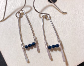 Blue Sapphire and Sterling Silver Earrings, September Birthstone jewelry