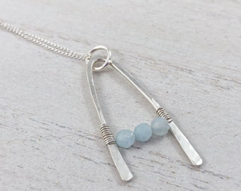 Aquamarine Gemstone Pendant and Sterling Silver Necklace, March Birthstone Necklace