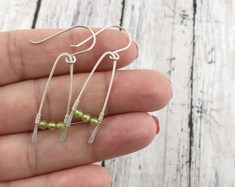 Peridot and Sterling Silver Earrings, August Birthstone jewelry