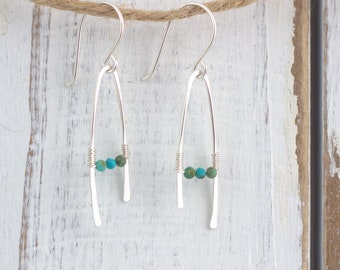 Natural Blue Green Turquoise Gemstone and Sterling Silver Earrings, December Birthstone Jewelry