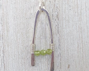 Peridot Gemstone and Sterling Silver Pendant Necklace, August Birthstone jewelry