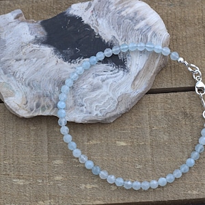 Aquamarine Gemstone Bracelet with Sterling Silver Clasp, March Birthstone jewelry