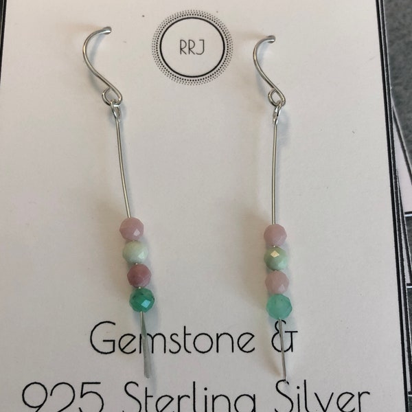 Pink Opal and Green Chrysoprase gemstone with .925 Sterling Silver earrings