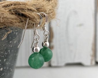 Green Aventurine Gemstone and Sterling Silver Drop Earrings